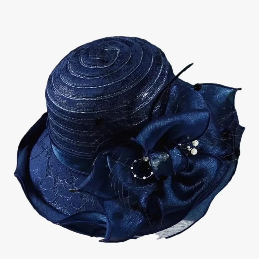 Chic Midnight Blue Women's Hat with Floral Accent